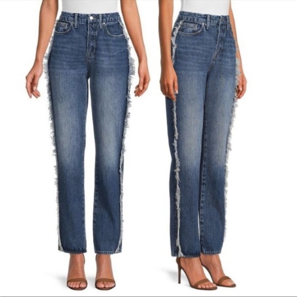 Good American Good Boy Side Fray High Waisted Jeans Size 4/27 - Picture 2 of 13